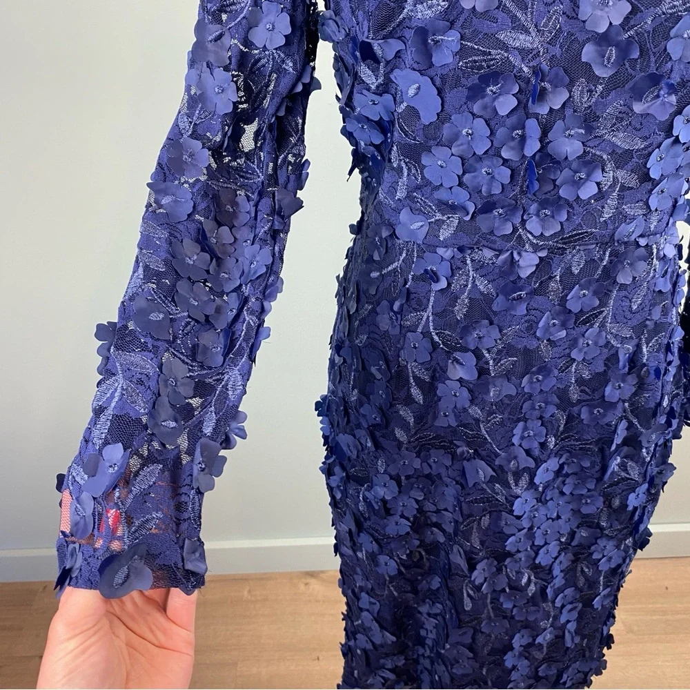 XSCAPE Navy Blue Floral 3D Applique Cocktail Formal dress size 14 - Picture 3 of 7